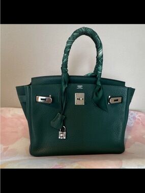 Hermes Birkin 30 Togo Leather Palladium Hardware Malachite